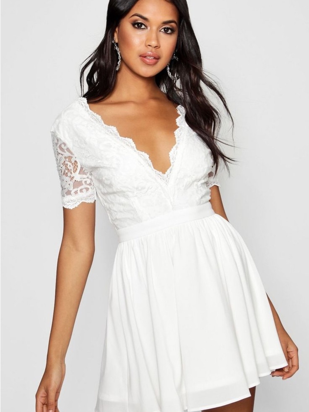 Lulu's White Lace V-Neck Mini Dress